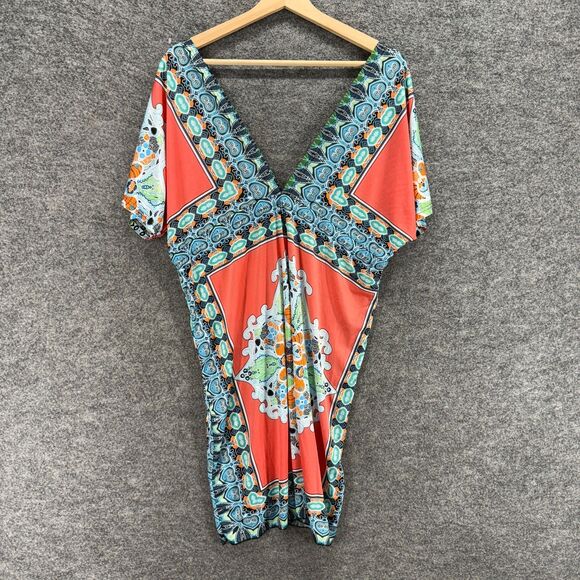Unbranded Mini Dress Women S Small Blue Geometric Short V-Neck Short Sleeve - Picture 1 of 5